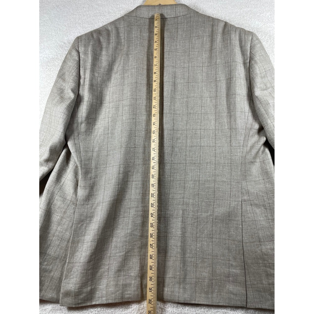 Jos A Bank Linen Silk Wool Executive Blazer 50L Tan Windowpane Plaid Sport Coat - Picture 10 of 14